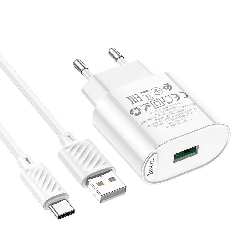 СЗУ Hoco C109A, 1USB, QC3.0, 18W, 3A + Type-C 1м, белый
