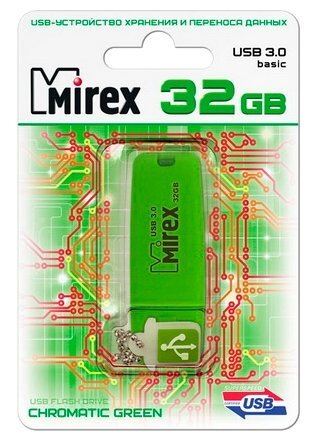 Накопитель USB 32Gb Mirex CHROMATIC GREEN 3.0 прорезиненный корпус