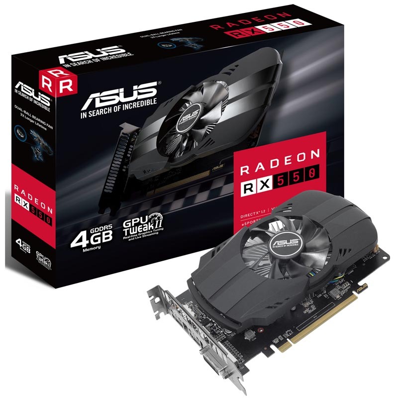 Видеокарта AMD Radeon RX 550 Asus (PH-RX550-4G-M7) (PCI-E/4Gb/GDDR5/128bit/1750Mhz/1071Mhz/DVI/HDM