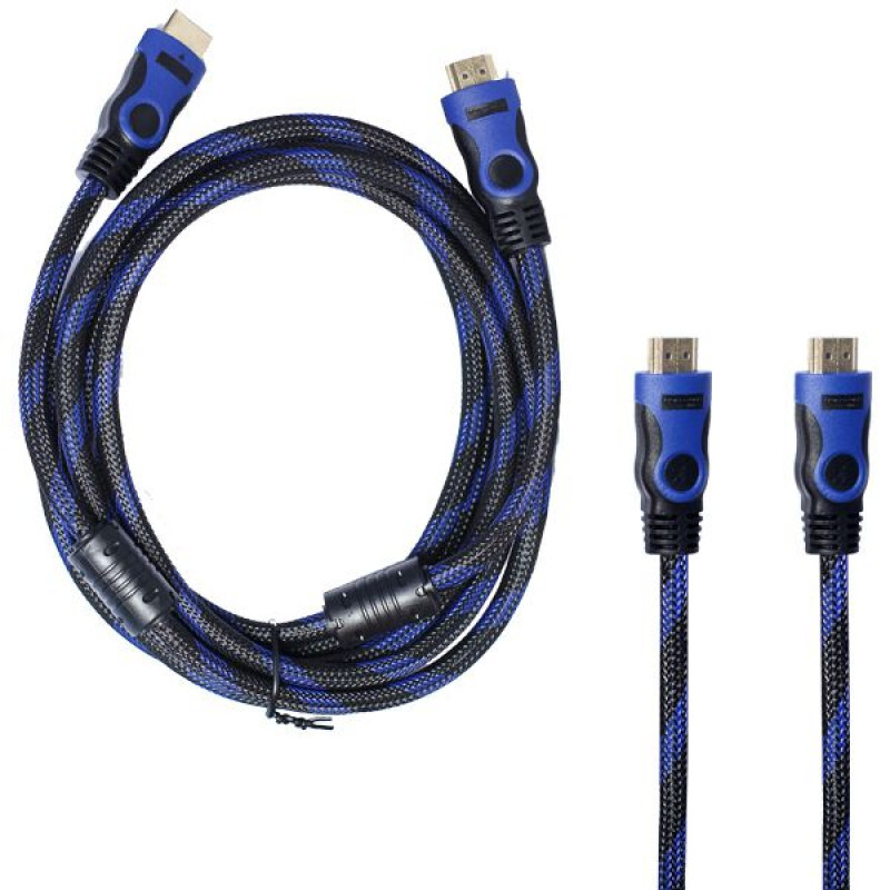 Кабель HDMI - HDMI 3м с фильтрами, тканевая оплетка, черный/синий (пакет)