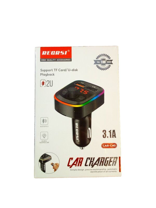 FM modulator RECRSI CAR C40, 2USB/microSD/BT/3.1A, громкая связь, черный