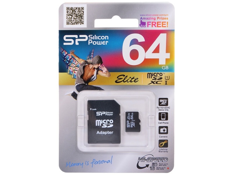 Карта памяти micro SD 64Gb Silicon Power class 10 с адаптером (UHS-I)