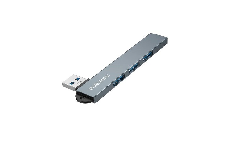 USB хаб BOROFONE FH1 (3USB2.0+USB3.0+питание USB) метал. серый