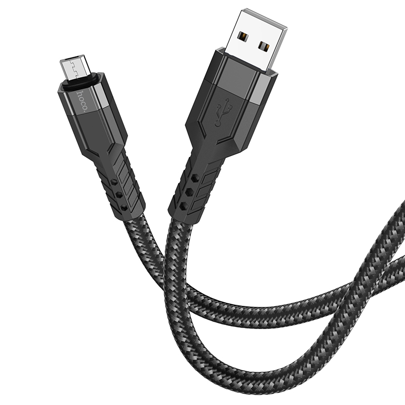 Кабель HOCO MicroUSB U110, 2.4А, диаметр 6мм, тканевая оплетка, 1.2м, черный