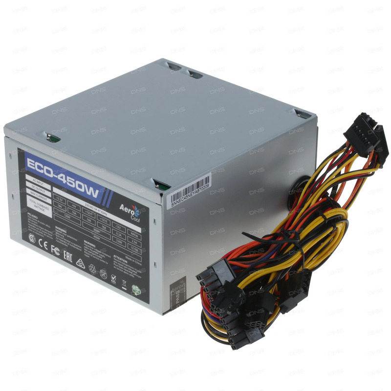 Блок питания 450W Aerocool ECO 450W (ATX, 24+4+4pin, 120mm fan, 2xSATA) (ECO-450)