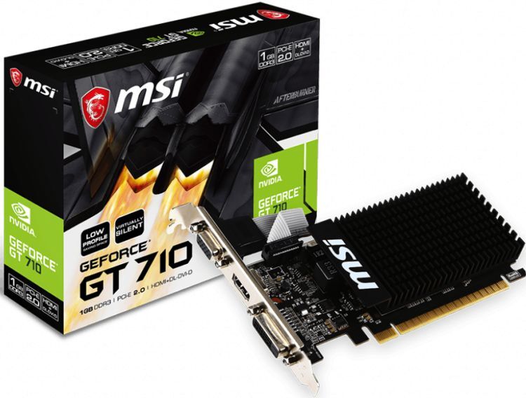 Видеокарта MSI nVidia GeForce GT 710 , GT 710 1GD3H LP, 1ГБ, DDR3, Low Profile, Ret