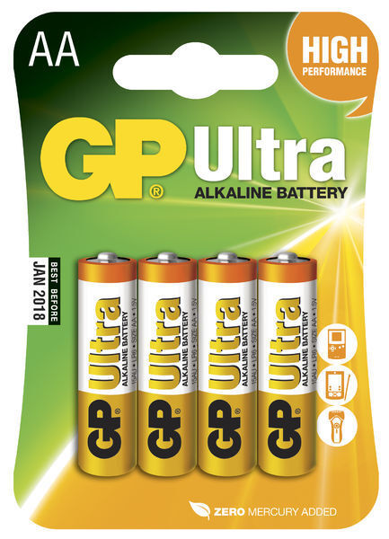 Батарейка GP ULTRA Alkaline LR6 4-BL (15AU-2UE4) (4/40/160/320)