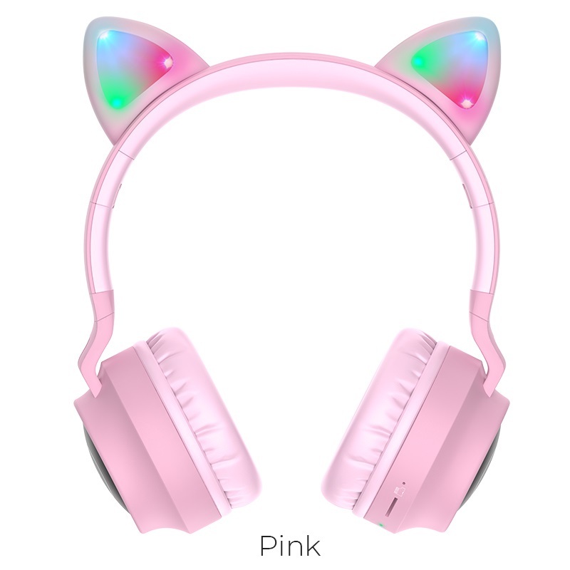Гарнитура Hoco W27 Cat, bluetooth розовый+ушки с подсветкой