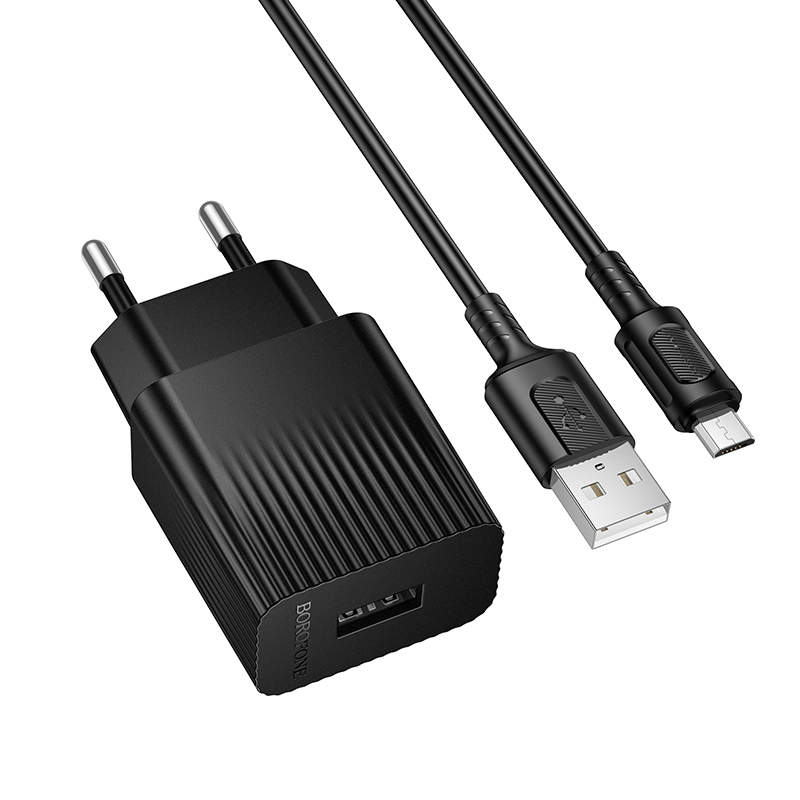 СЗУ BOROFONE BAS71A, 1USB, 2.1A + MicroUSB 1м, черный