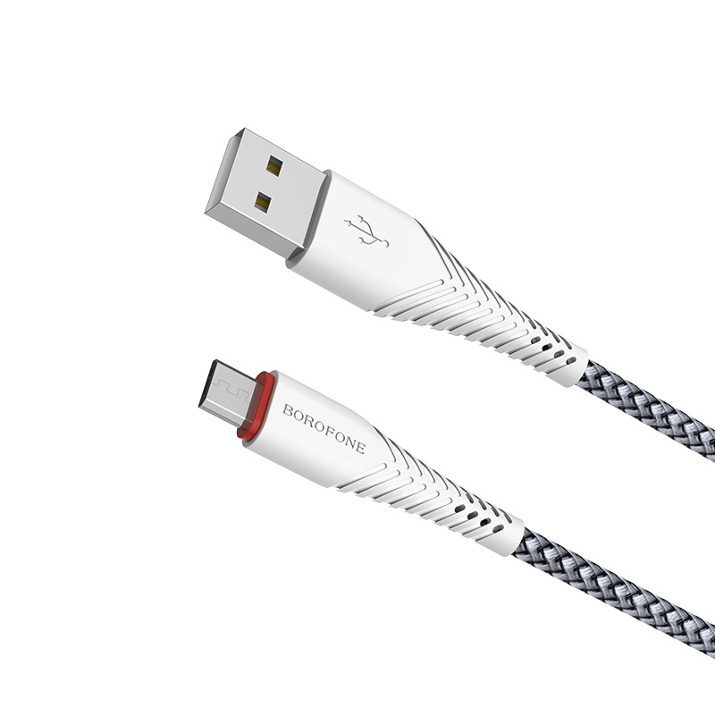 Кабель BOROFONE MicroUSB BX25, 2.4А, тканевая оплетка, 1м, белый