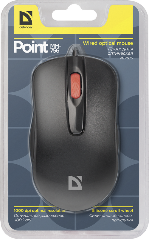 Мышь Defender Point MM-756, проводная, оптическая, 3 кнопки, 1200dpi, черная