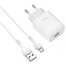 Сетевое зарядное устройство Hoco C72Q, 1USB, QC3.0, 3A + MicroUSB 1м, белый