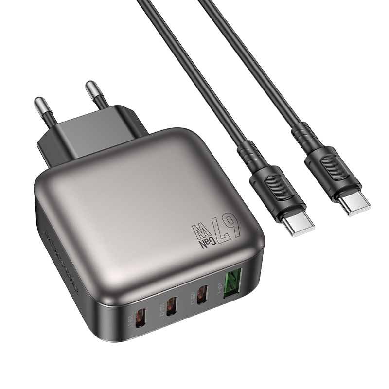 СЗУ BOROFONE BAS57A, 1USB/3Type-C, QC3.0+PD67W, 3А + Type-C/Type-C 1м, черный
