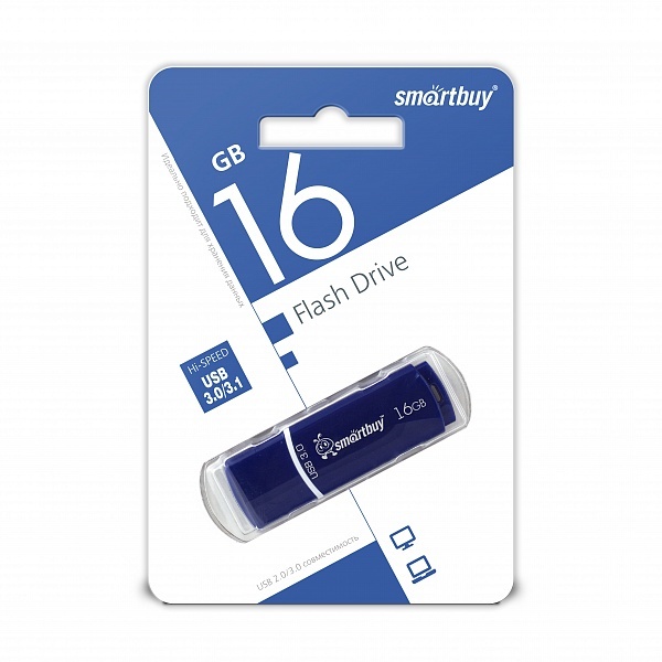 Накопитель USB 16Gb SmartBuy Crown series (blue) 3.0/3.1