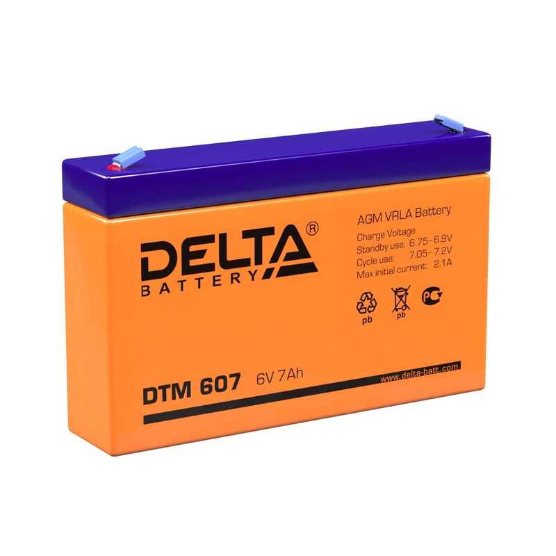 Аккумулятор 6V 7 Ah Delta DTM 607 (Размеры: 151x34x100 мм)