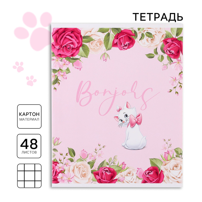 Тетрадь 48 листов в клетку, картонная обложка, Bonjour, Коты-аристократы   9515034