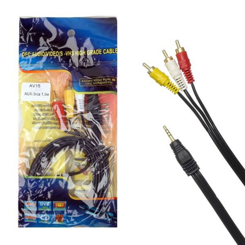 Кабель AUX 3.5мм - 3RCA (шт/шт) 1.5м GOLD AV15 черный