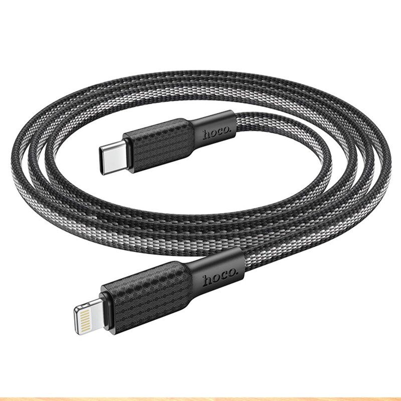 Кабель HOCO Type-C - Lightning X69, 3A, PD 20W, тканевая оплетка, 1м, черный/белый