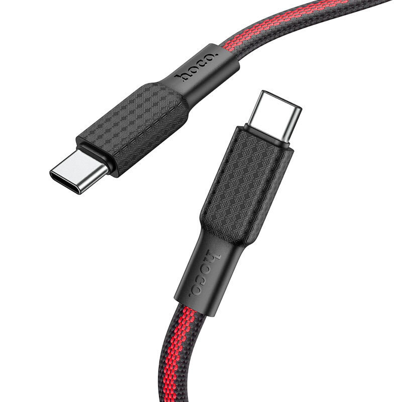 Кабель HOCO Type-C - Type-C X69, 3A, PD 60W, тканевая оплетка, 1м, черный/красный