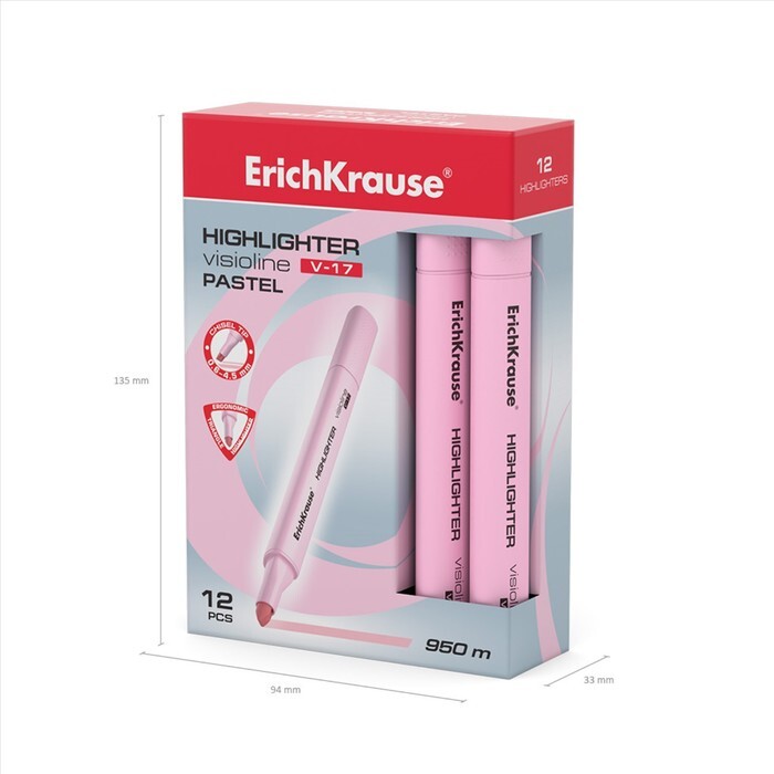 Маркер текстовыделитель ErichKrause Visioline V-17 Pastel, 0.6-4.5 мм, чернила на водной основе, роз