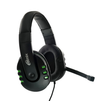 Гарнитура RITMIX RH-555M Gaming, 2x3,5 jack, черный-зеленый
