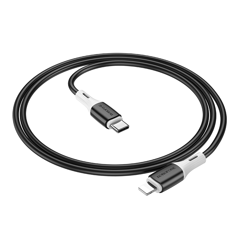 Кабель BOROFONE Type-C - Lightning BX79, 3А, PD 20W, силиконовый, 1м, черный