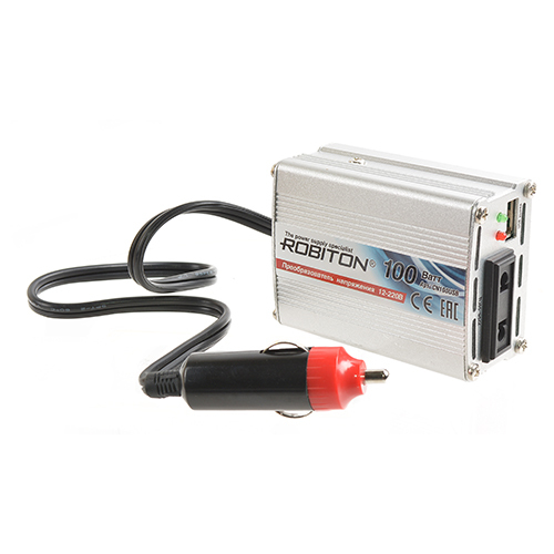 Инвертор автомобильный Robiton CN100USB (от прикуривателя 12V; 220V, 100 Вт с USB разъемом 1000мА)
