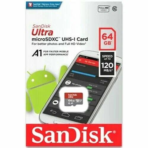 Карта памяти micro SD 64Gb SanDisk class 10 без адаптера UHS-I A1