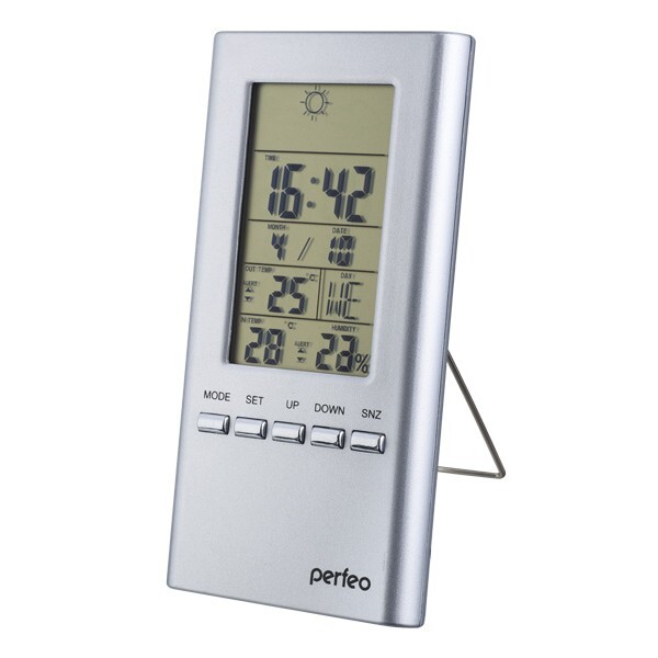 Часы- метеостанция Perfeo "Meteo" серебр., (время, темп., датчик ул. темп., влажность) (PF-S3331F)