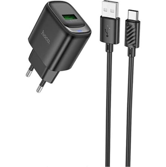 СЗУ Hoco C140A, 1USB, QC3.0, 18W, 3A + Type-C 1м, черный