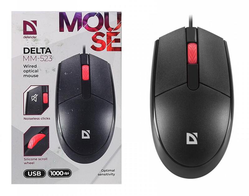 Мышь DEFENDER Delta MM-523, пров.,опт.,3кн., 1000dpi, черный