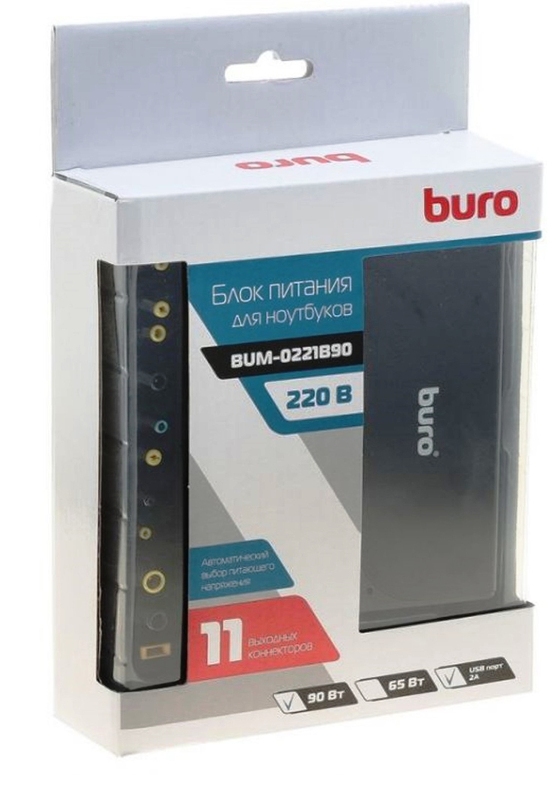 Адаптер питания для ноутбука BURO 12-20V/90Вт 11 перех., 1USB (BUM-0221B90)