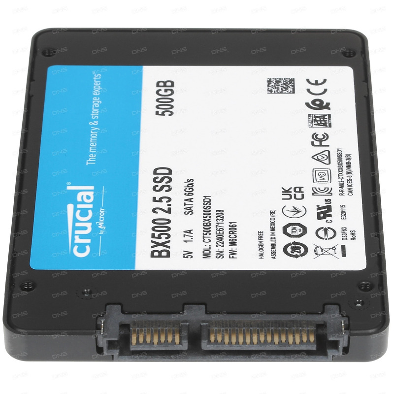 Твердотельный накопитель SSD 2.5" SATA-3 500Gb Crucial BX500 [CT500BX500SSD1] TLC 3D NAND (R550/W500