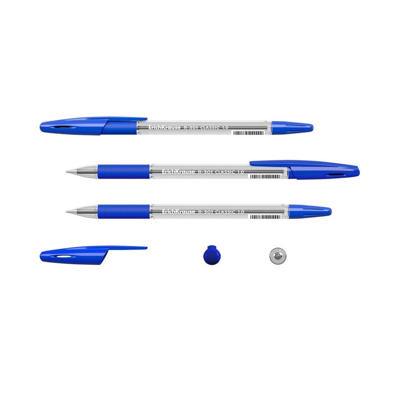 Ручка шариковая ErichKrause R-301 Classic Stick & Grip, узел 1.0 мм, чернила синие, резиновый упор, 