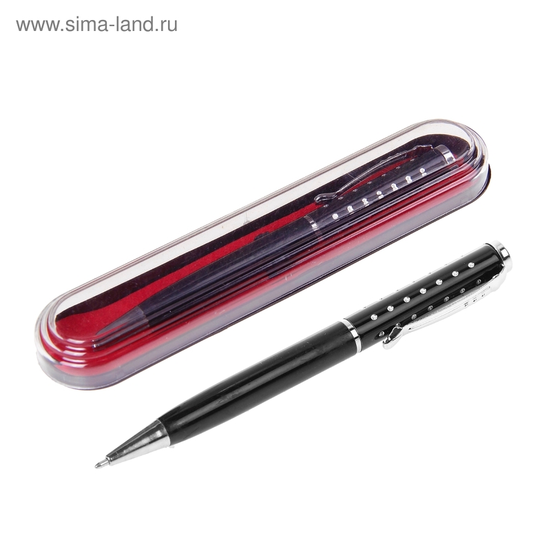 Ручка шариковая, подарочная, в пластиковом футляре, поворотная, «Бизнес», чёрная с серебристыми вста