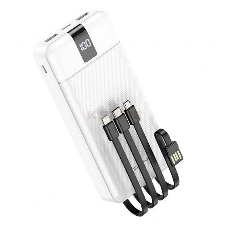 Аккумулятор внешний BOROFONE BJ20A (с встр. кабелями Lighting+microUSB+TYPE-C) 20000mAh белый