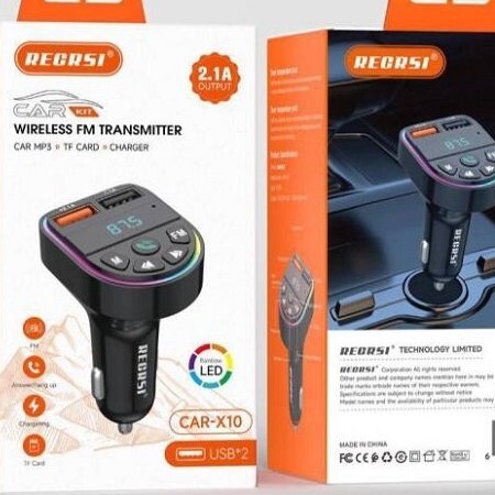 FM modulator RECRSI CAR X10, 2USB/microSD/BT/2.1A, громкая связь, черный