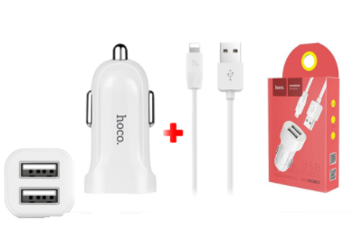 Автомобильное зарядное устройство Hoco Z2A 2USB, 2,4A с кабелем Lightning 1м, белый