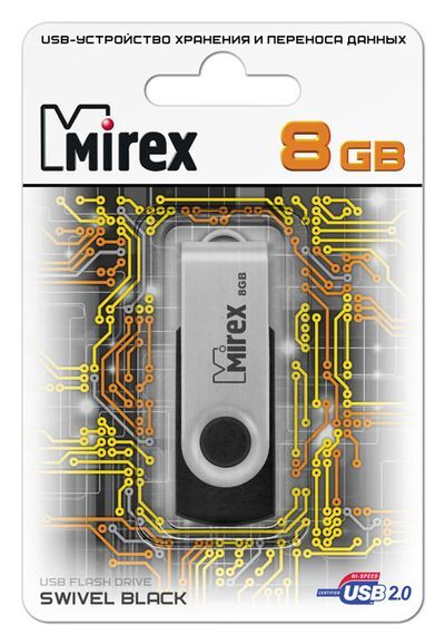 Накопитель USB 8Gb Mirex SWIVEL BLACK																