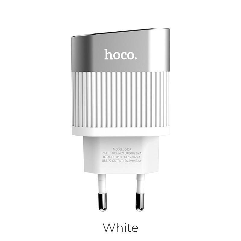 Сетевое зарядное устройство Hoco C40A 2USB 2.4A LED display, Fast charging, белый