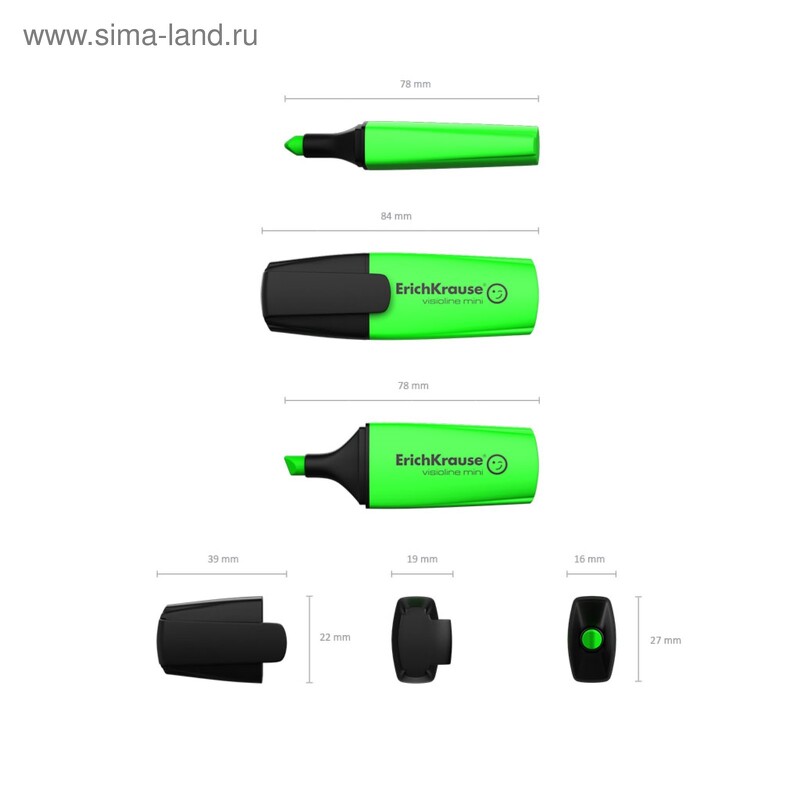 Маркер текстовыделитель ErichKrause Visioline Mini, 0.6-5.2 мм, флуоресцентные чернила на водной осн