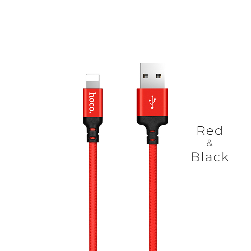 Кабель HOCO для iPhone 5/6 X14, 2 м, черный/красный (62899) 1/30/300, тканевая оплетка