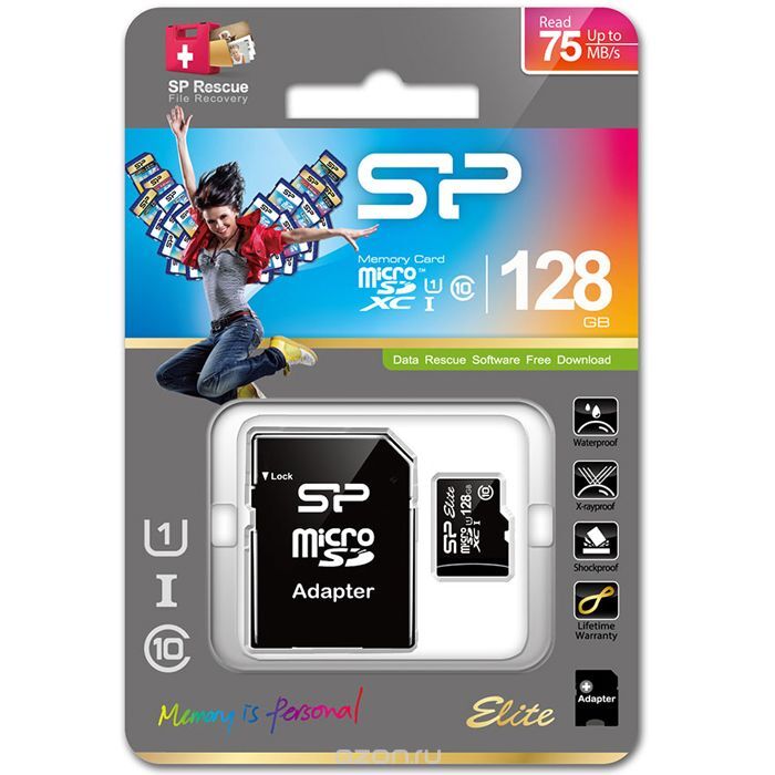 Карта памяти micro SD 128Gb Silicon Power class 10 Elite с адаптером UHS-I