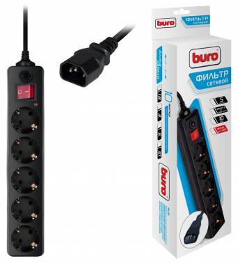 Сетевой фильтр BURO 5 розеток, 10А, 2200 Вт, 1.8м черный, 500SH-1.8-UPS-B