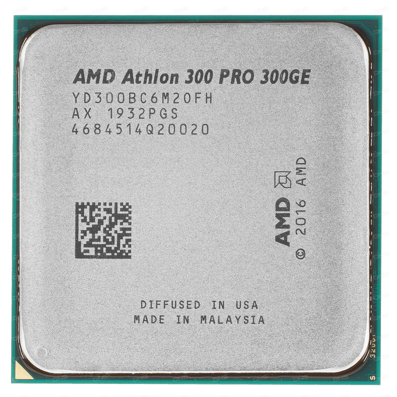 Процессор AMD Athlon PRO 300GE 3.4GHz, 2C/4T, 4Mb L3, DDR4-2667, GPU Radeon Vega 3, TDP-35W, AM4, OE