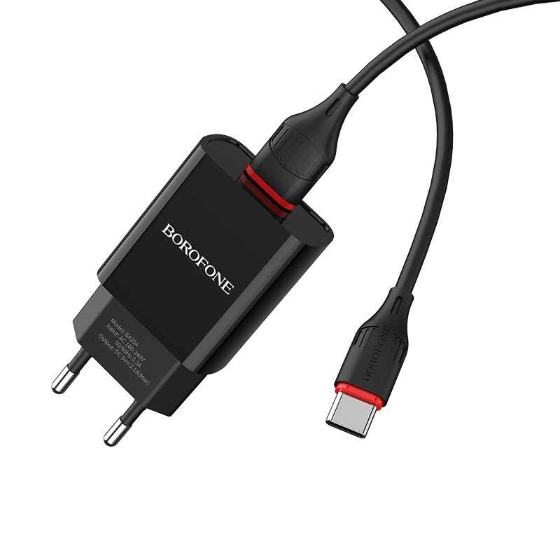 СЗУ BOROFONE BA20A, 1USB, 2.1A + Type-C 1м, черный