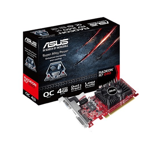 Видеокарта AMD R7 240 ASUS (PCI-E/4GB/DDR3/128-bit/HDMI/DVI/D-Sub) RTL (R7240-OC-4GD3-L)