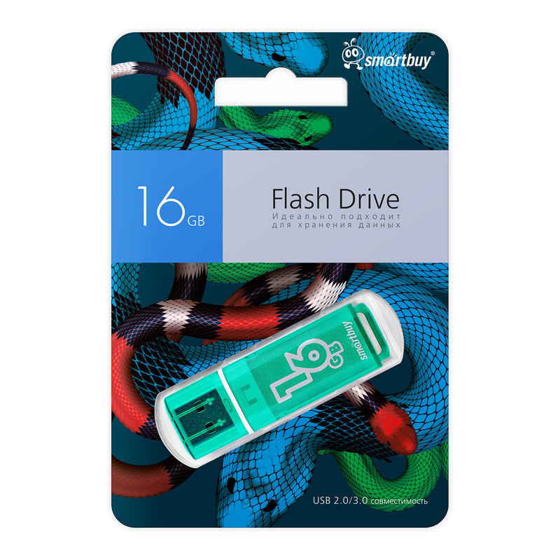Накопитель USB 16Gb SmartBuy Glossy Новогодняя упаковка Змея (green)