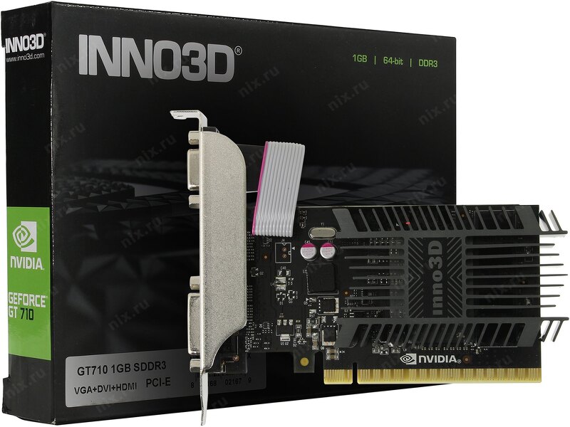 Видеокарта PCI-E Inno3D GeForce GT 710 Silent LP 1024MB 64bit DDR3 [N710-1SDV-D3BX] HDMI DVI-Dsub