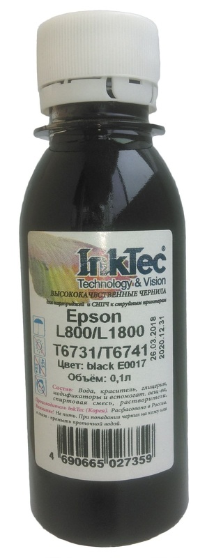 Чернила InkTec (E0017) для Epson L800/ L1800 (T6731/ T6741), Bk, 0,1 л.